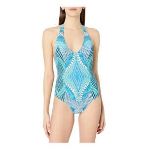 Echo Design Womens Havana Geo Low-v Back One Piece Swimsuit